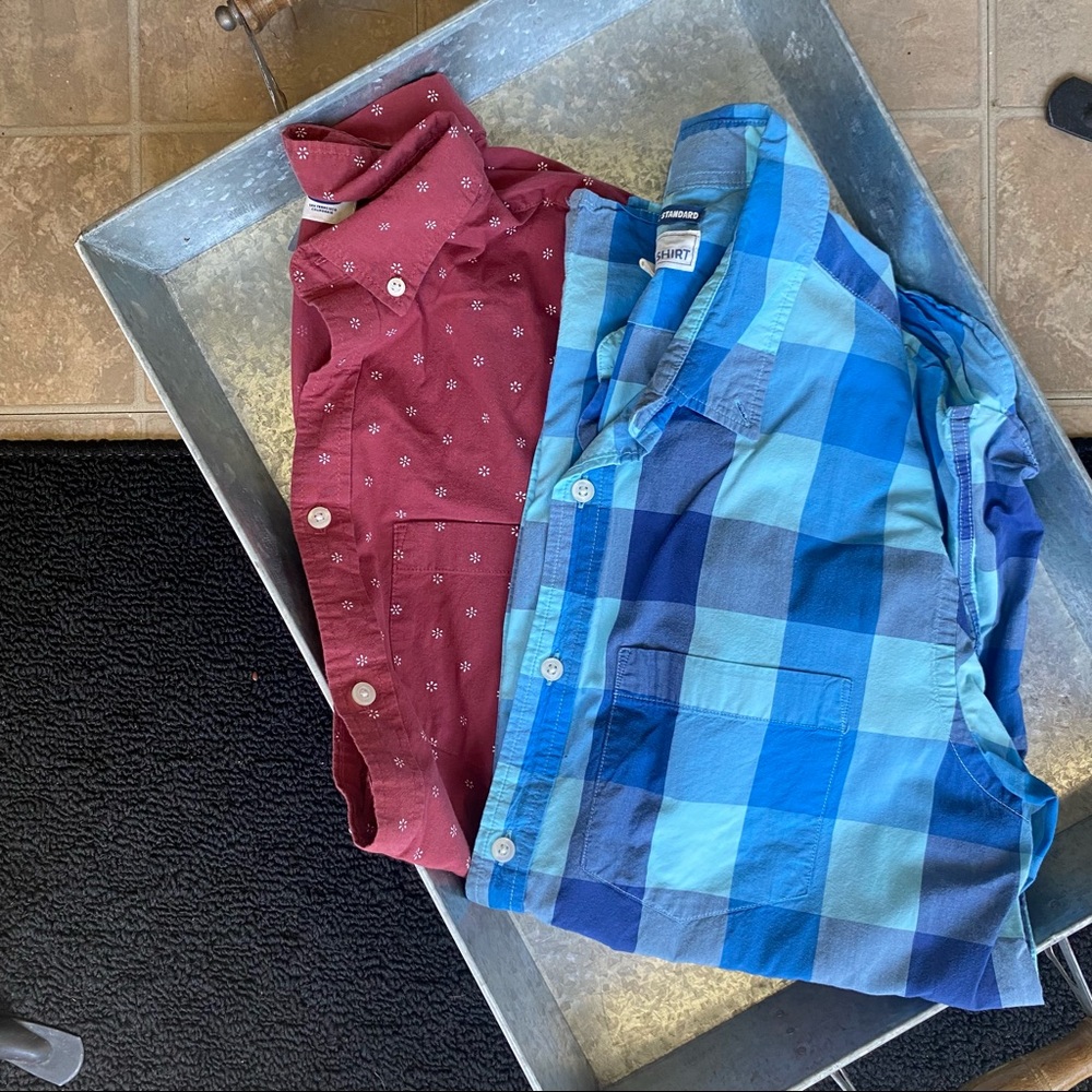 Old Navy Classic Fit Casual Button Down Shirts Dusty Brick & Blue Plaid szM